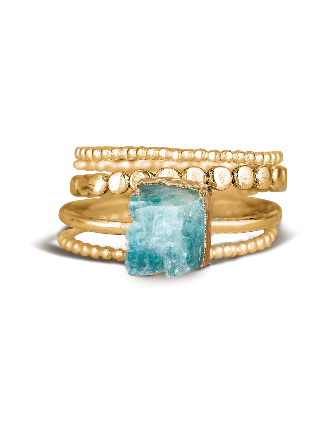 Aquamarin-Stapelring-Set, Vergoldet