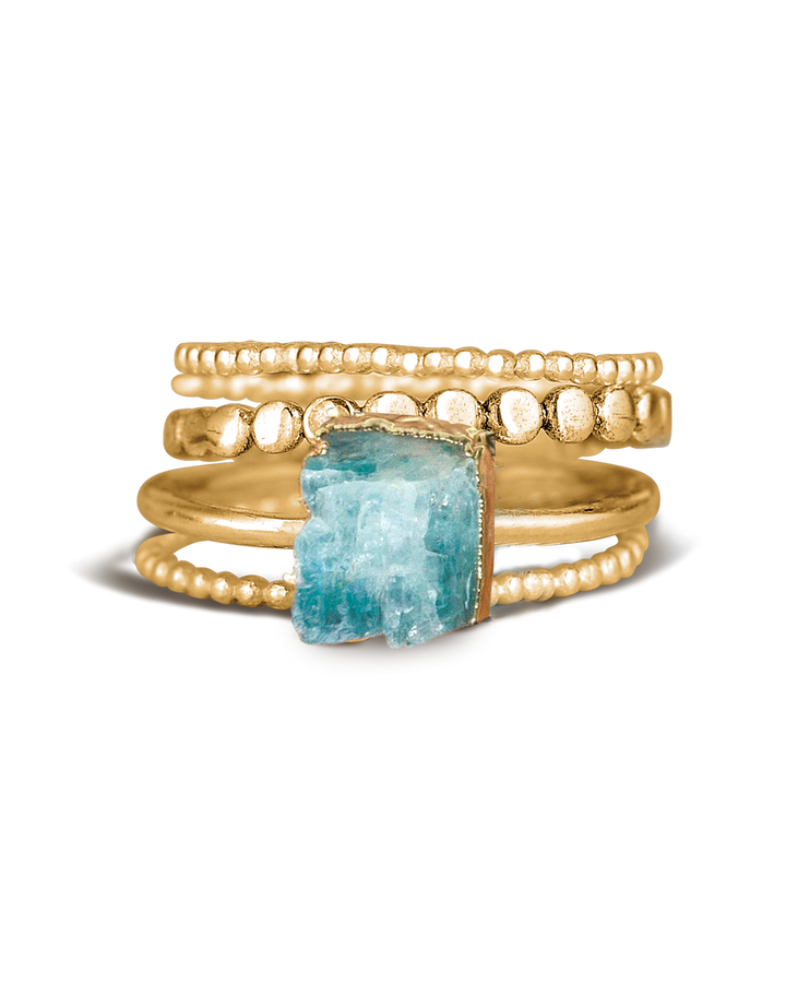 Aquamarin-Stapelring-Set, Vergoldet