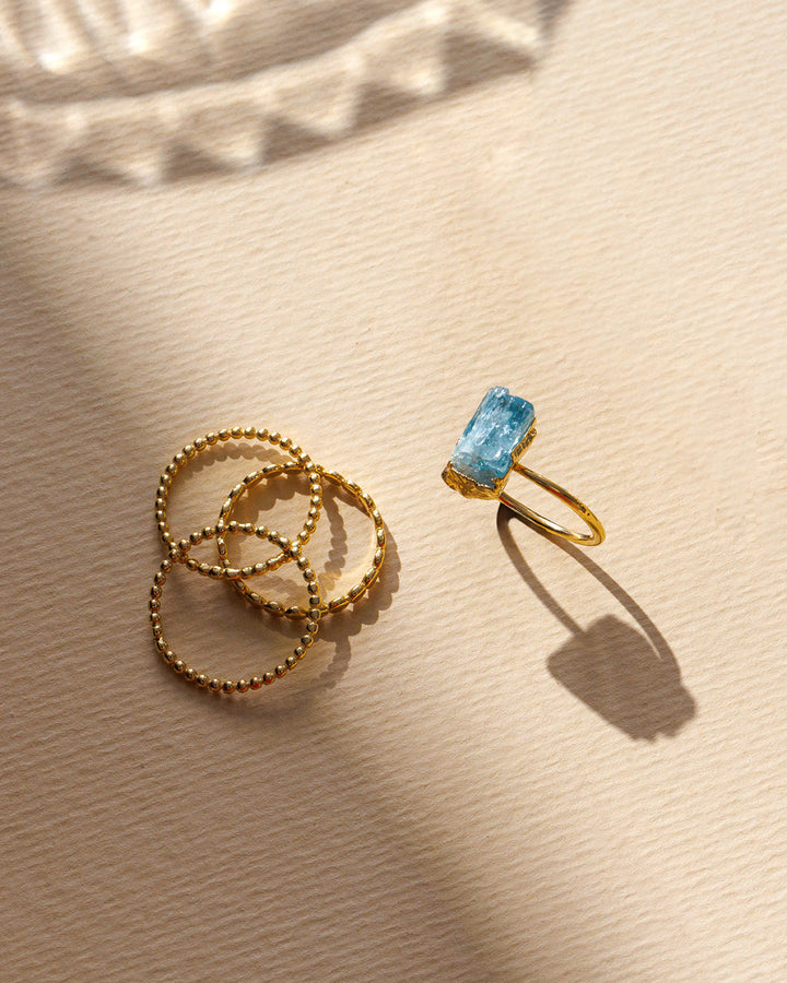 Aquamarin-Stapelring-Set, Vergoldet