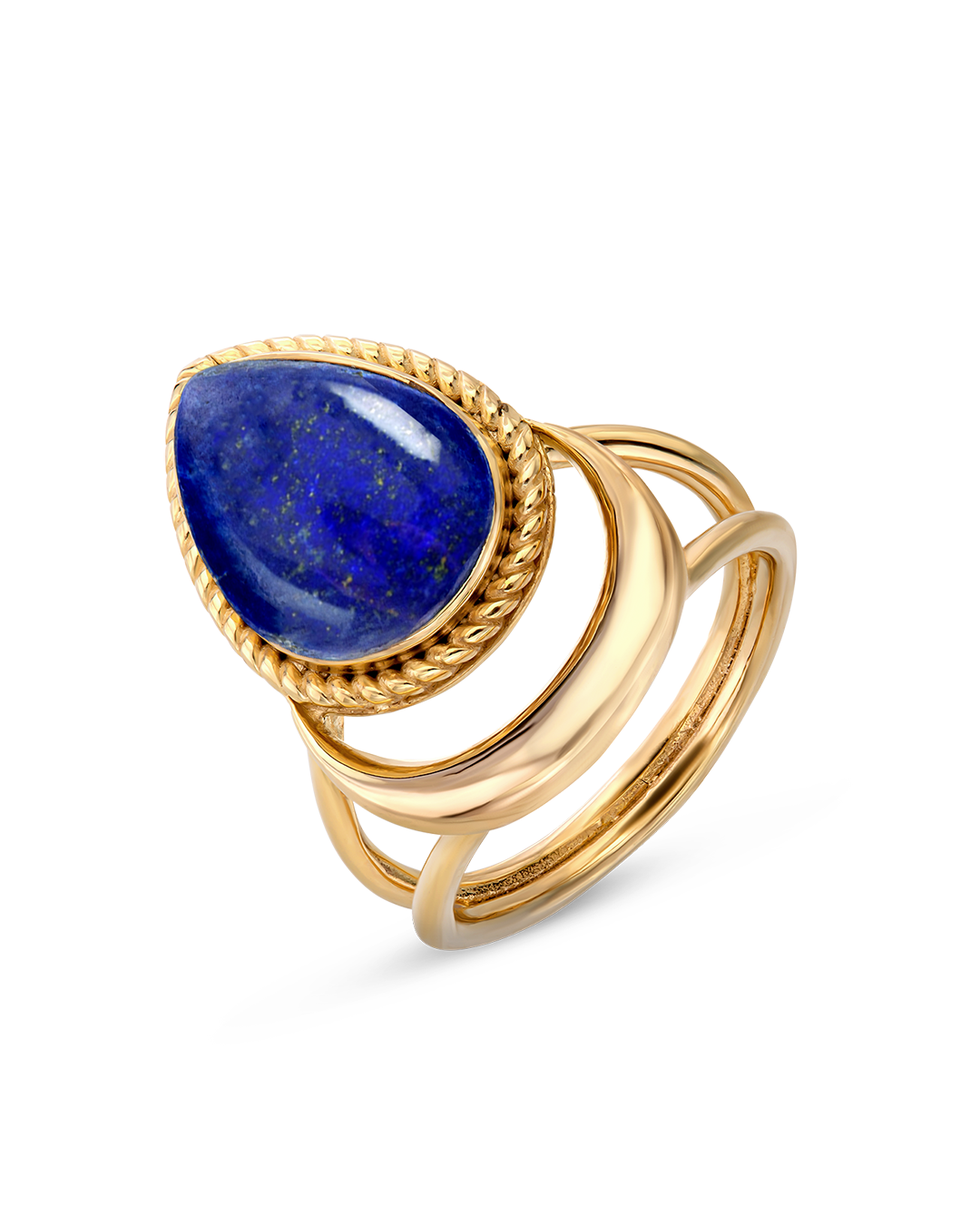 Crescent Moon Ring with Lapis Gold Plated