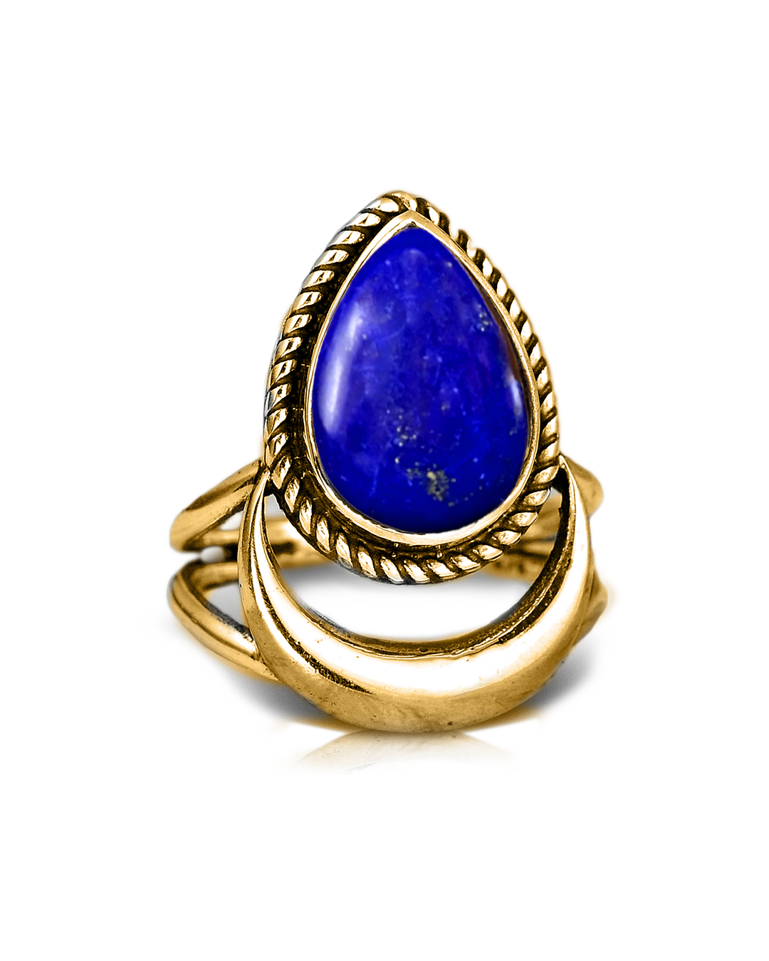 Crescent Moon Ring with Lapis Gold Plated
