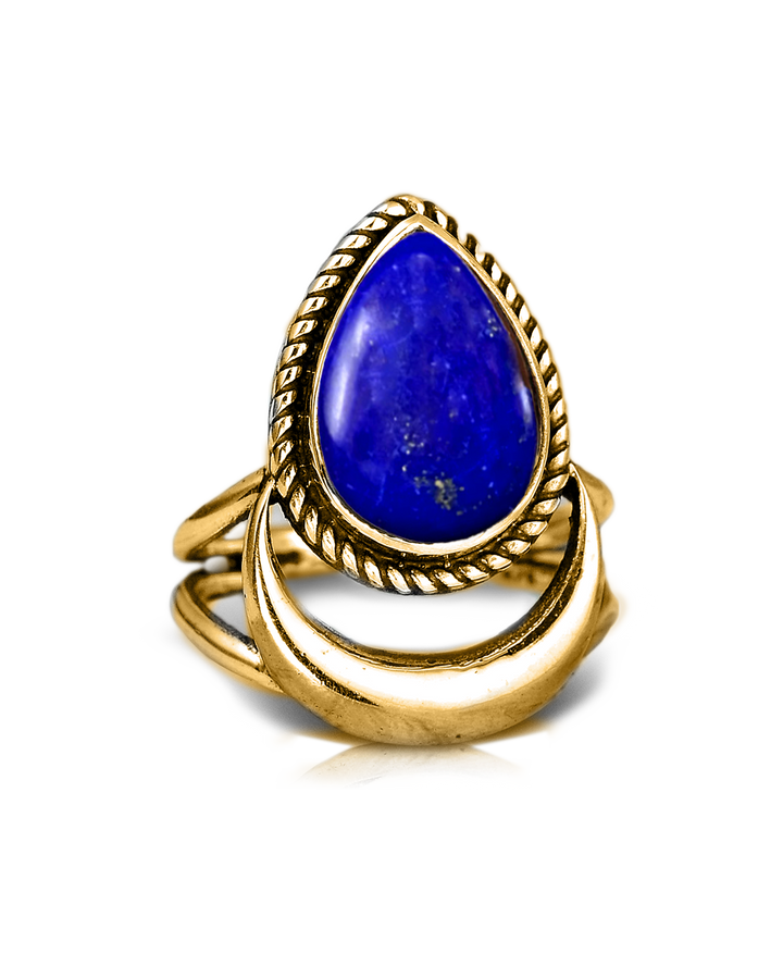 Crescent Moon Ring with Lapis Gold Plated