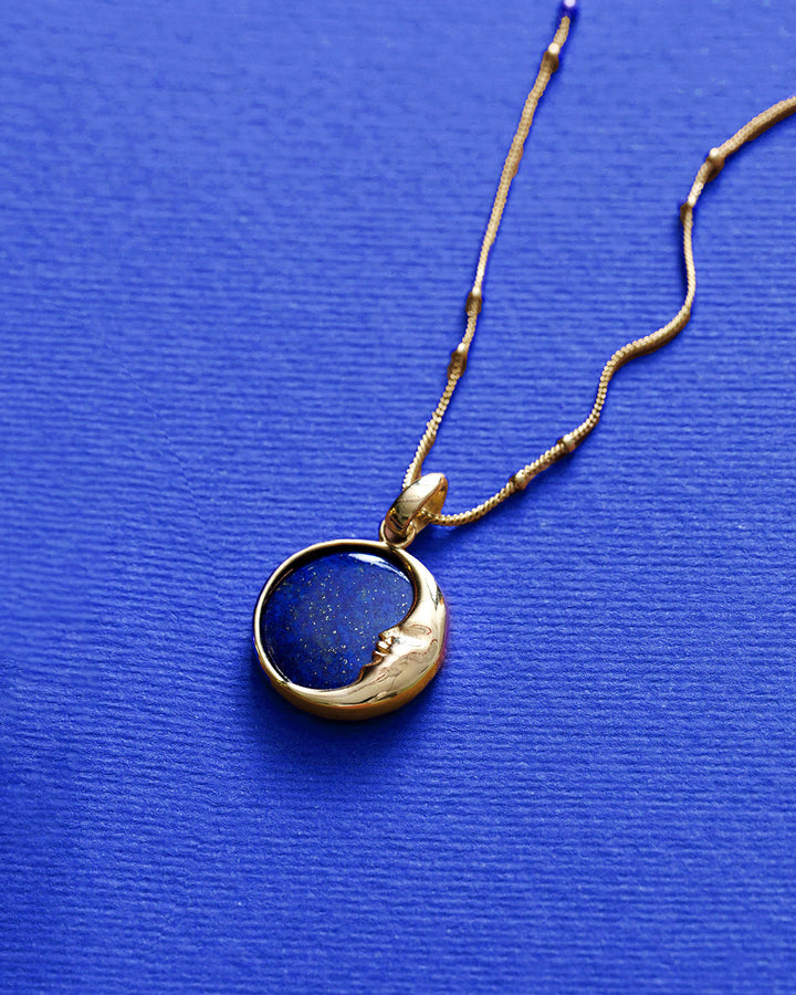 Moon Phase Lapis Necklace Gold Plated