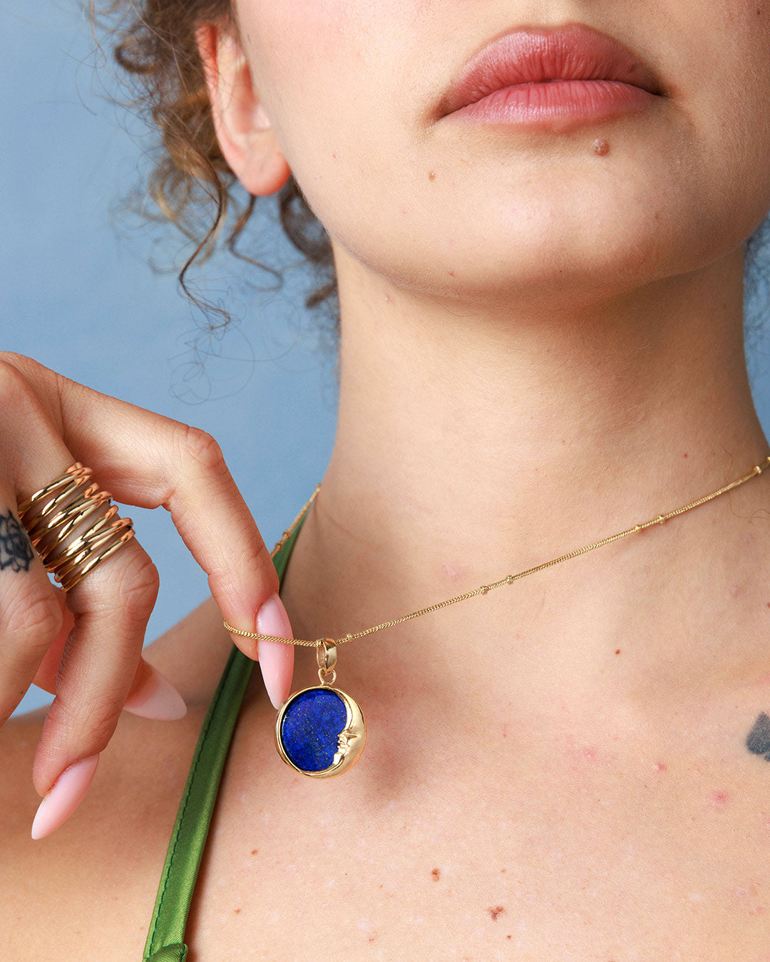 Moon Phase Lapis Necklace Gold Plated