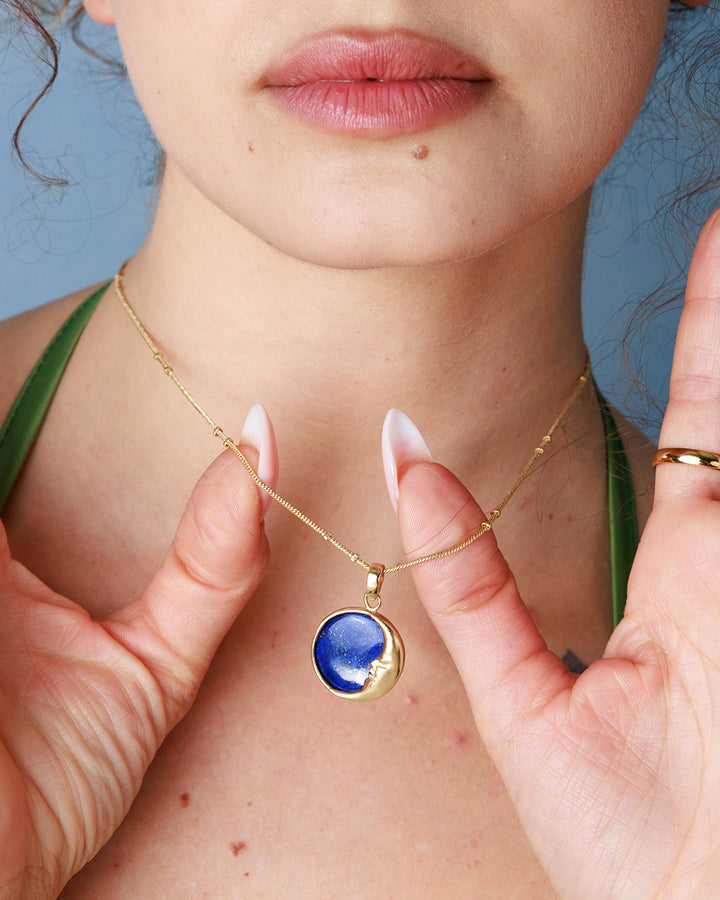 Moon Phase Lapis Necklace Gold Plated
