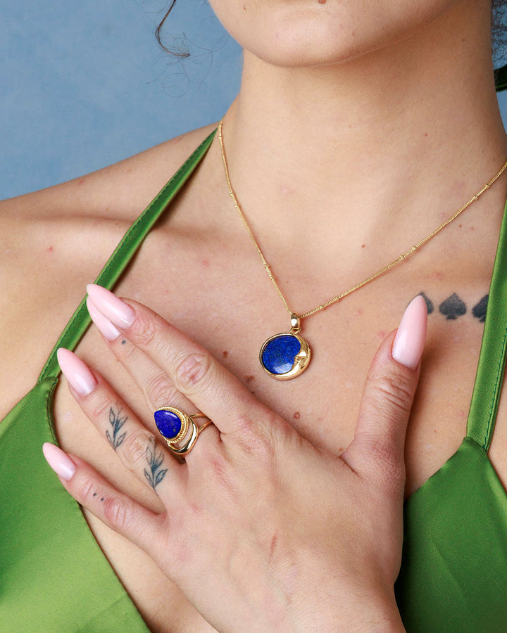 Moon Phase Lapis Necklace Gold Plated