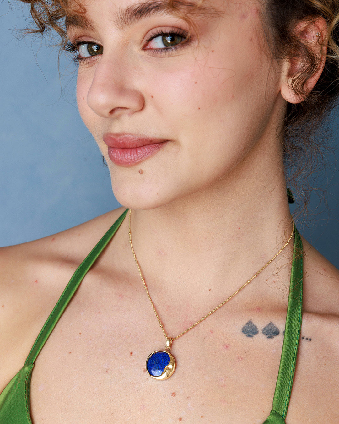 Moon Phase Lapis Necklace Gold Plated