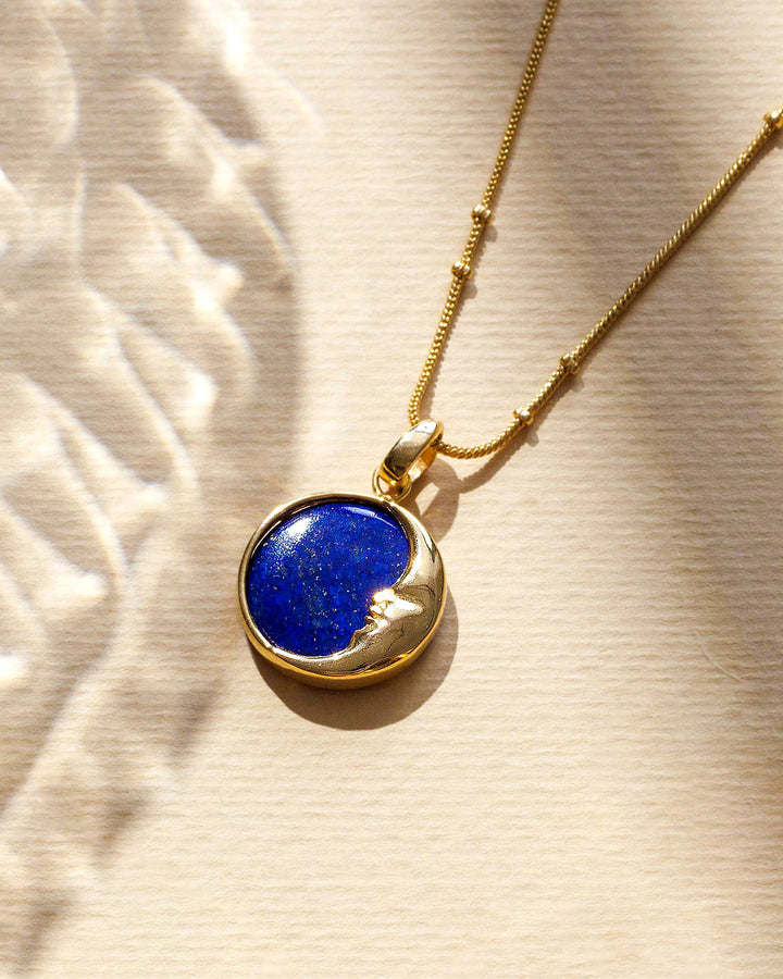 Moon Phase Lapis Necklace Gold Plated