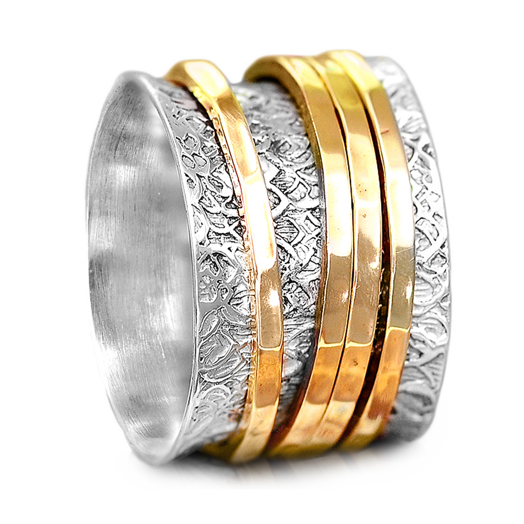 Strukturierter Spinnerring aus Messing in Silber und Gold