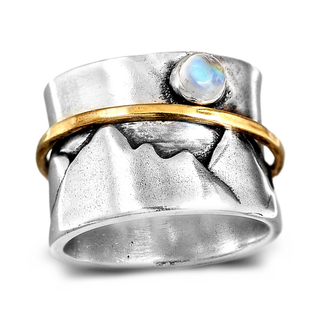 Fidget-Mondstein-Berg-Ring, Sterlingsilber