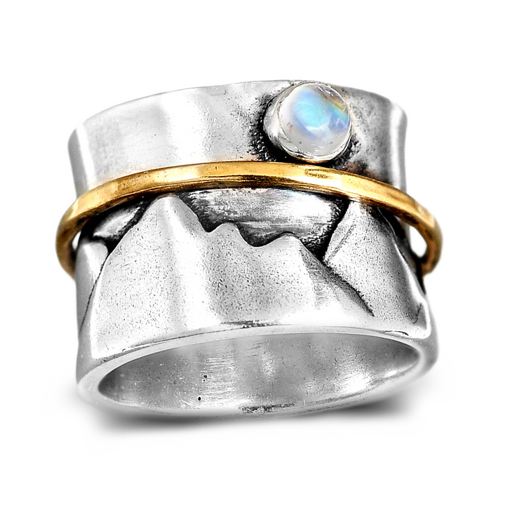 Fidget-Mondstein-Berg-Ring, Sterlingsilber