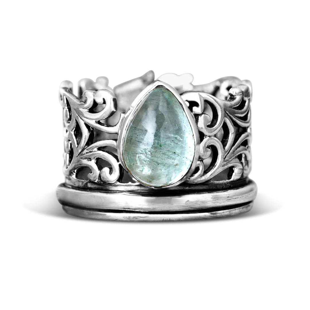 Tropfenförmiger Aquamarin-Fidget-Ring aus Sterlingsilber