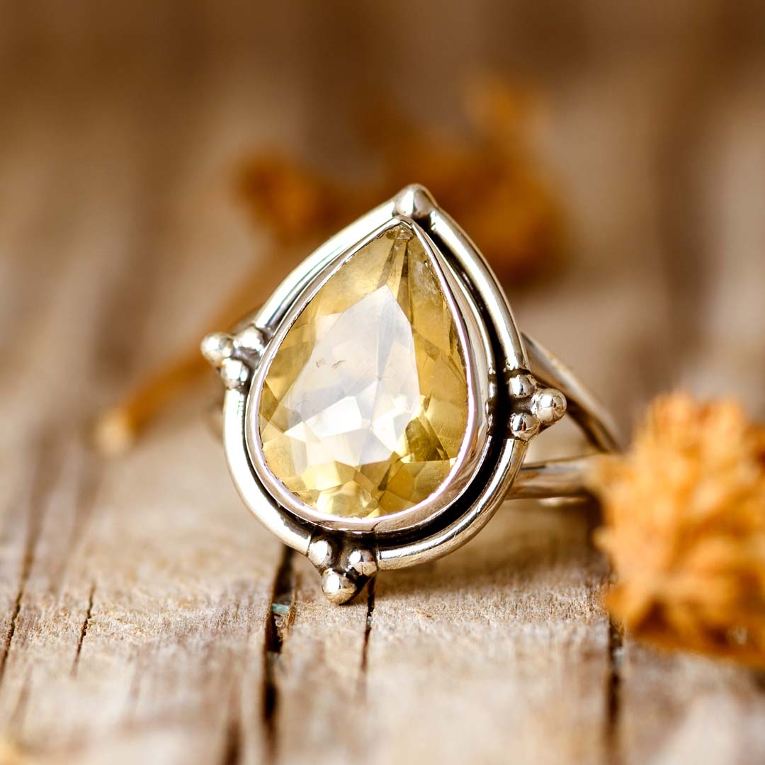 Citrin-Tropfen-Set – Ring und Halskette
