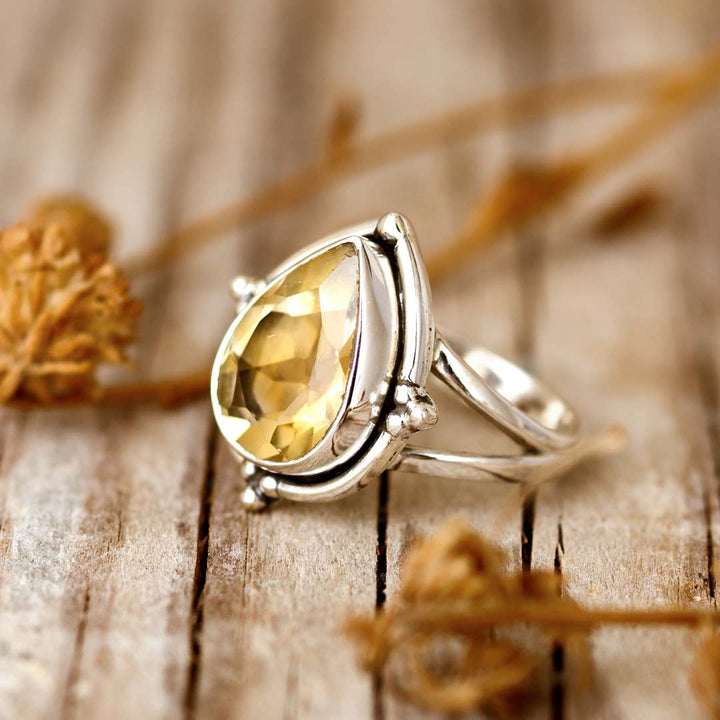 Citrin-Tropfen-Set – Ring und Halskette