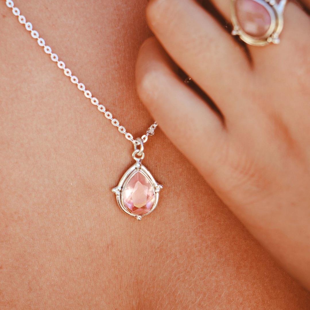 Teardrop Rose Quartz Necklace