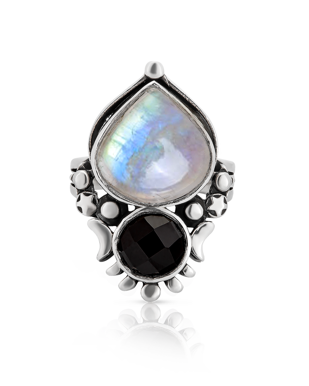 Moonstone and Onyx Celestial Ring
