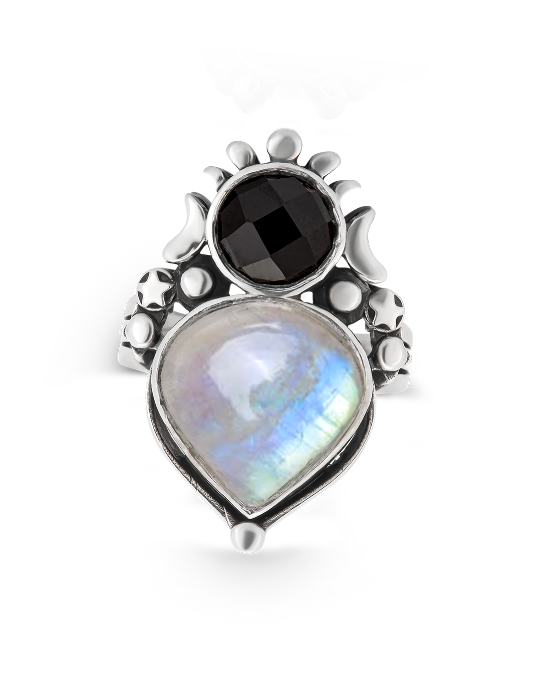 Moonstone and Onyx Celestial Ring