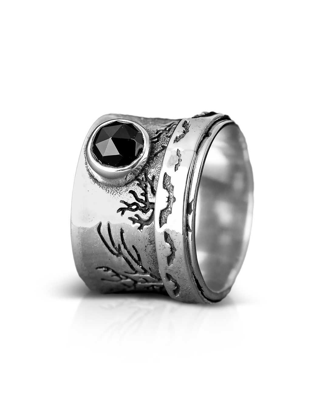 Fledermäuse, Bäume und Onyx-Fidget-Ring