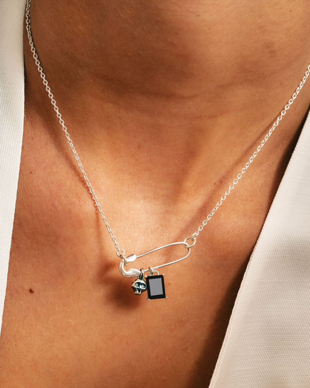 Safety Pin Skull Onyx Necklace – Boho Magic Jewelry