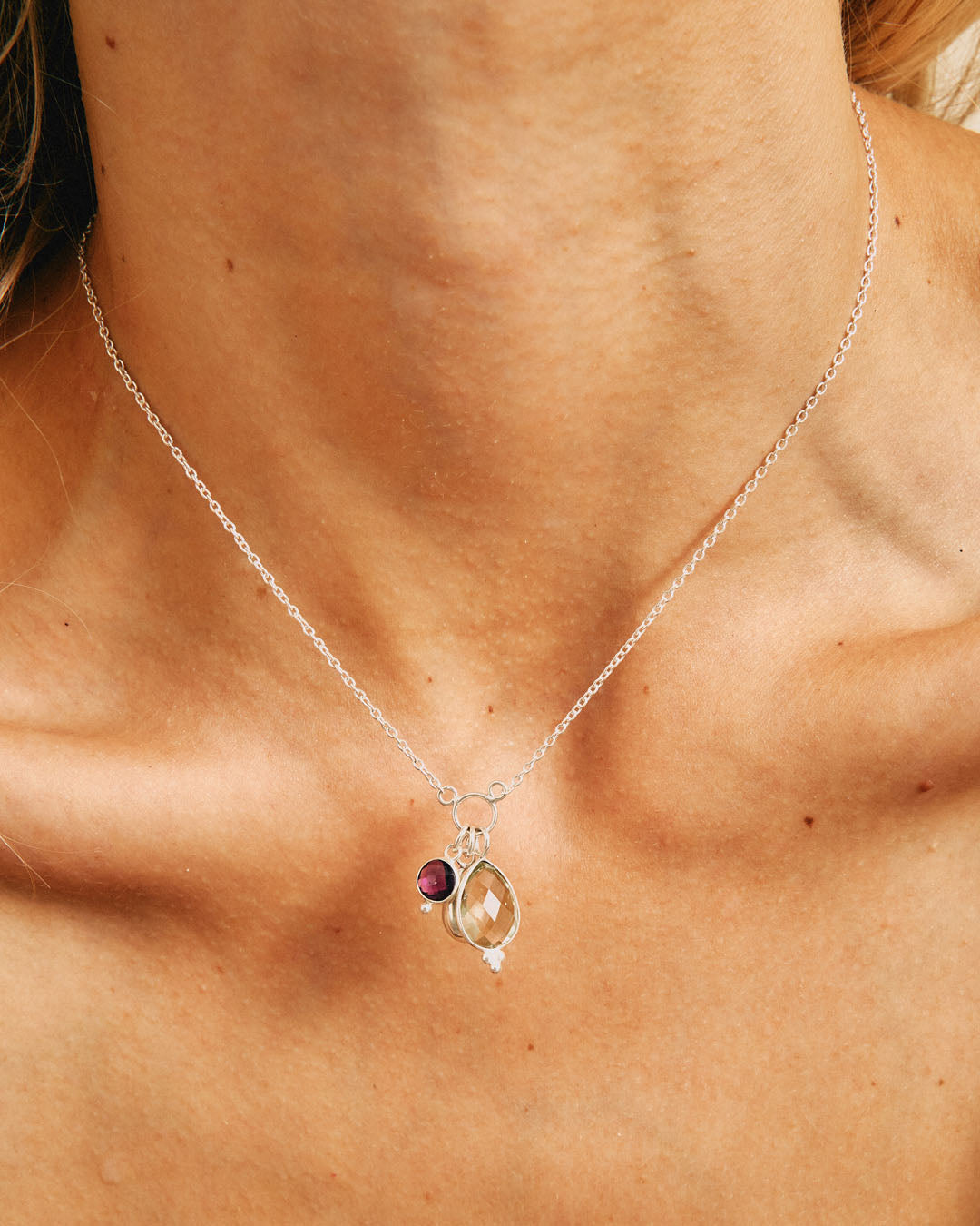 Grüne und violette Amethyst-Tropfenkette
