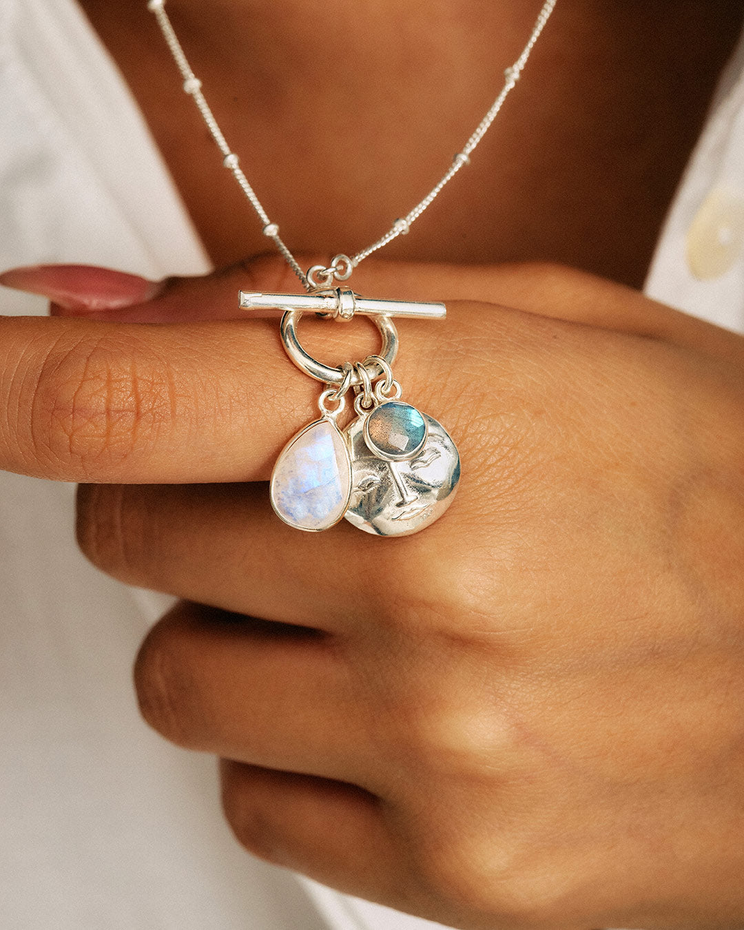 Labradorite Moonstone Moon Face Necklace – Boho Magic Jewelry