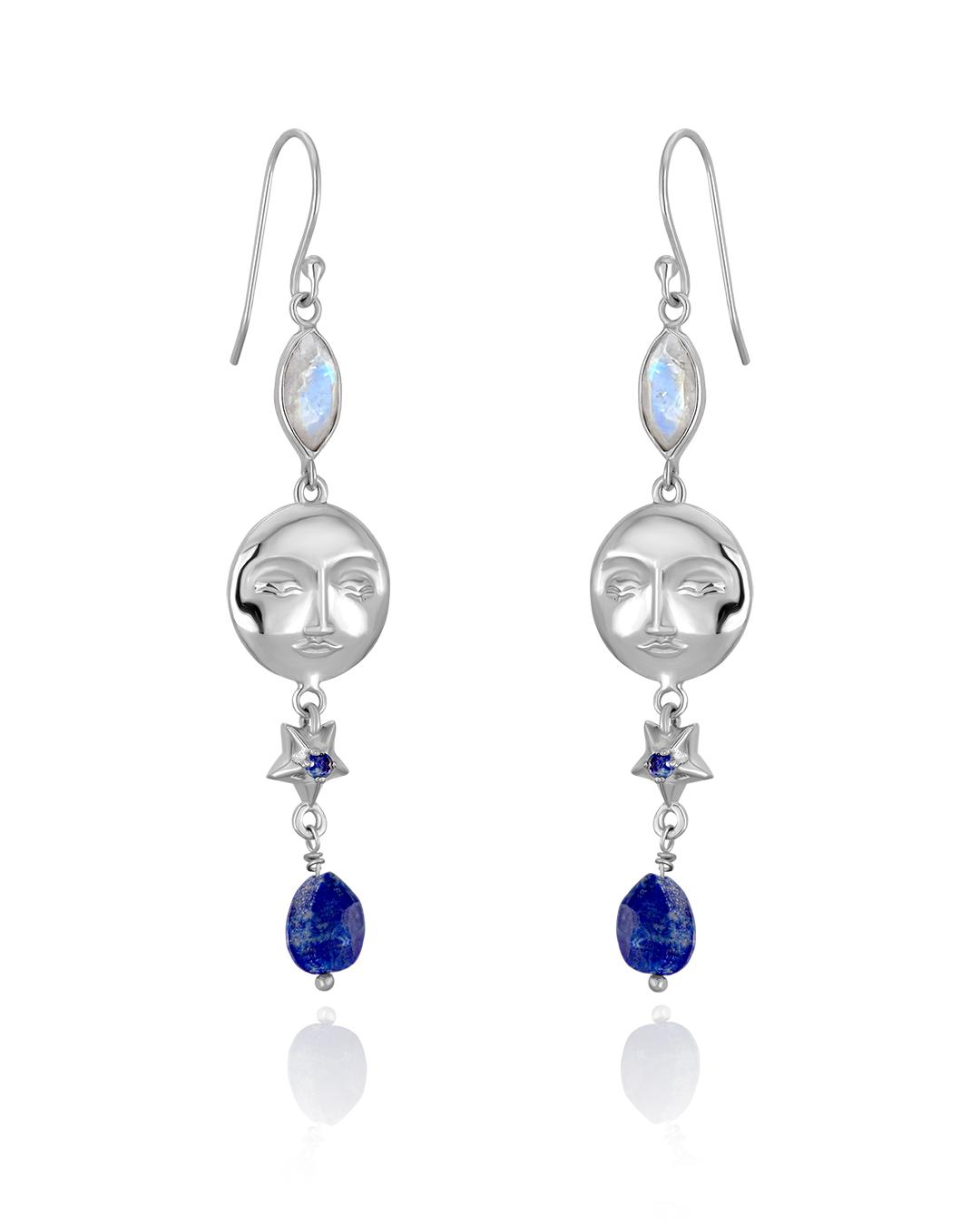 Mondgesicht-Ohrringe mit Lapislazuli und Mondstein