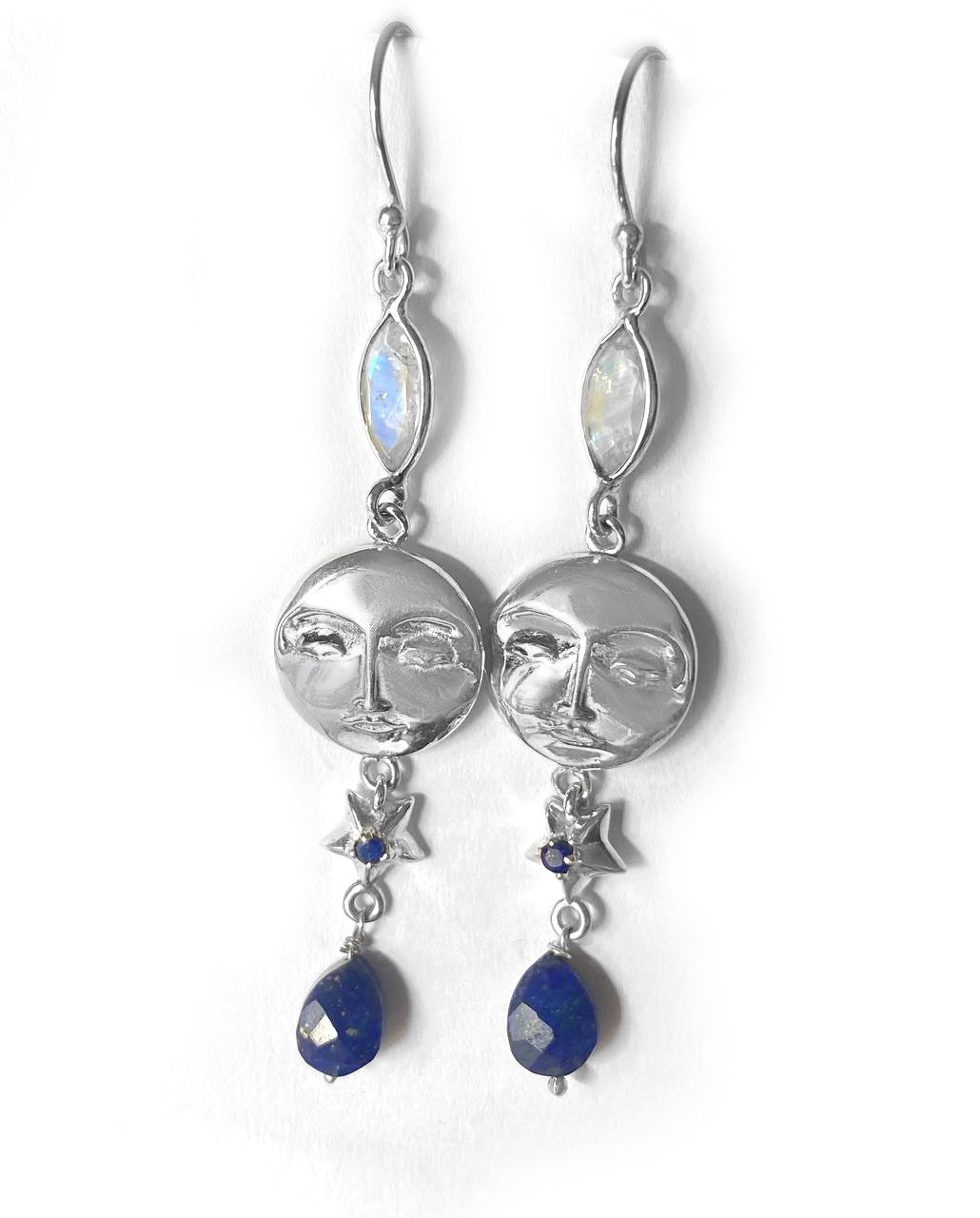 Mondgesicht-Ohrringe mit Lapislazuli und Mondstein