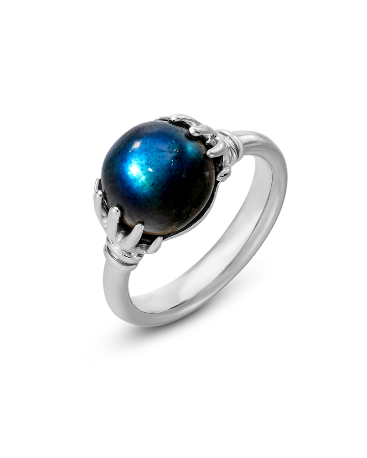 Mystic Hand Labradorite Crystal Ball Ring
