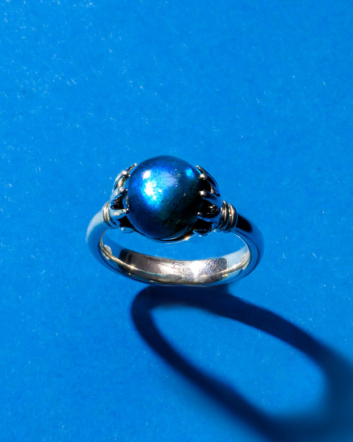 Mystic Hand Labradorite Crystal Ball Ring