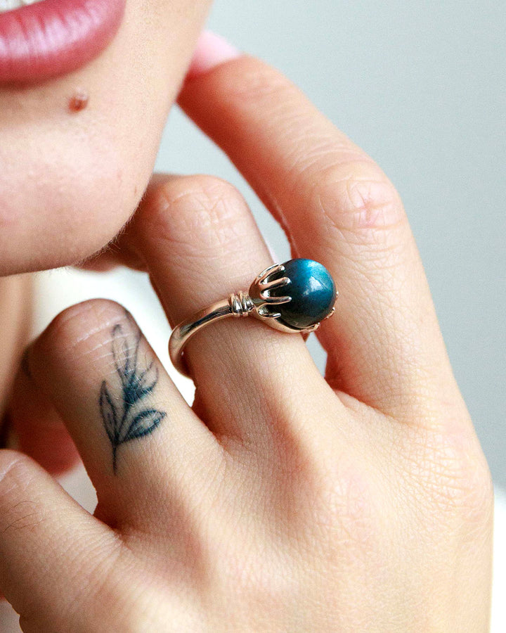 Mystic Hand Labradorite Crystal Ball Ring