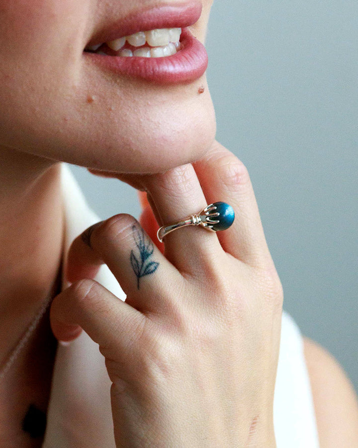 Mystic Hand Labradorite Crystal Ball Ring
