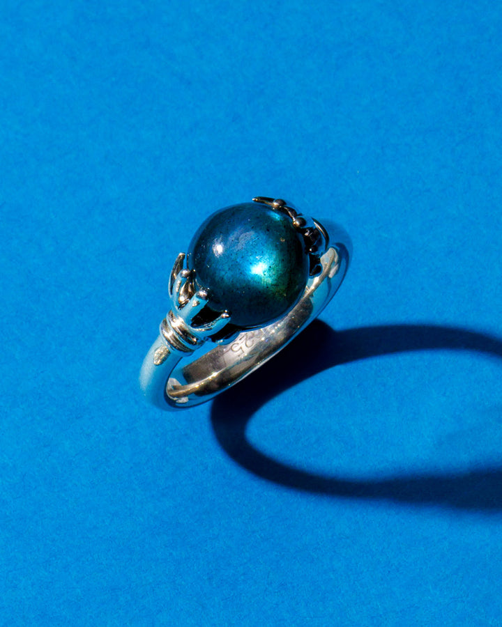 Mystic Hand Labradorite Crystal Ball Ring