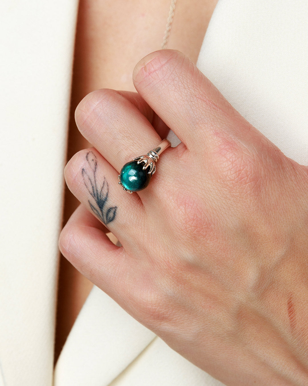 Mystic Hand Labradorite Crystal Ball Ring
