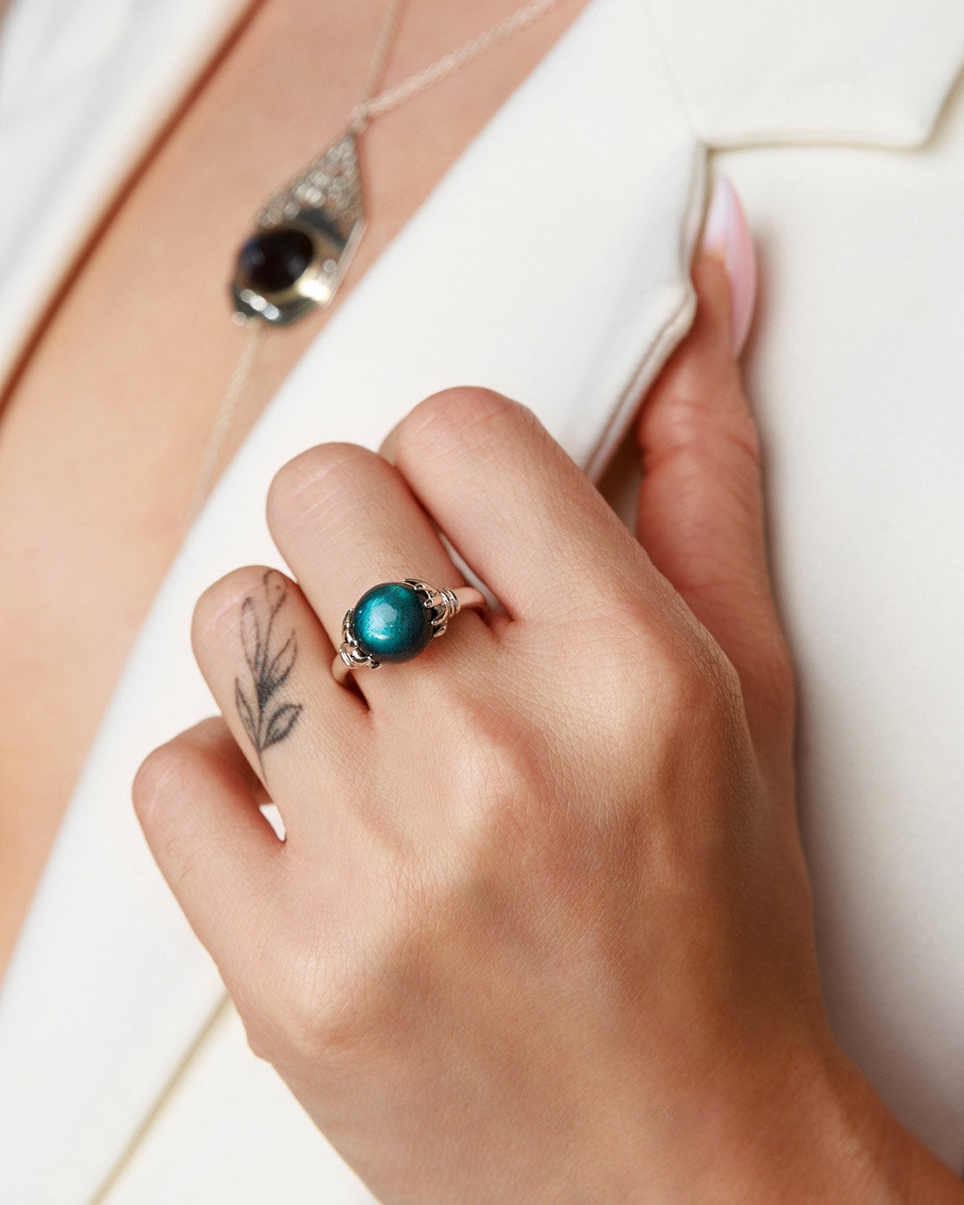 Mystic Hand Labradorite Crystal Ball Ring