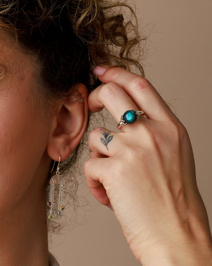 Mystic Hand Labradorite Crystal Ball Ring