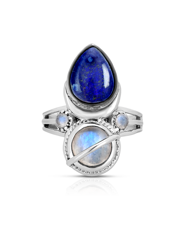 Lapis and Moonstone Saturn Celestial and Moon Ring