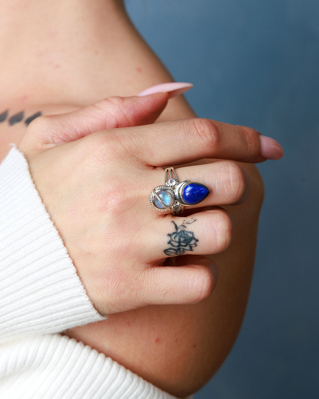 Lapis and Moonstone Saturn Celestial and Moon Ring