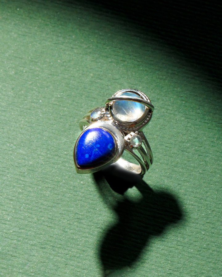 Lapis and Moonstone Saturn Celestial and Moon Ring
