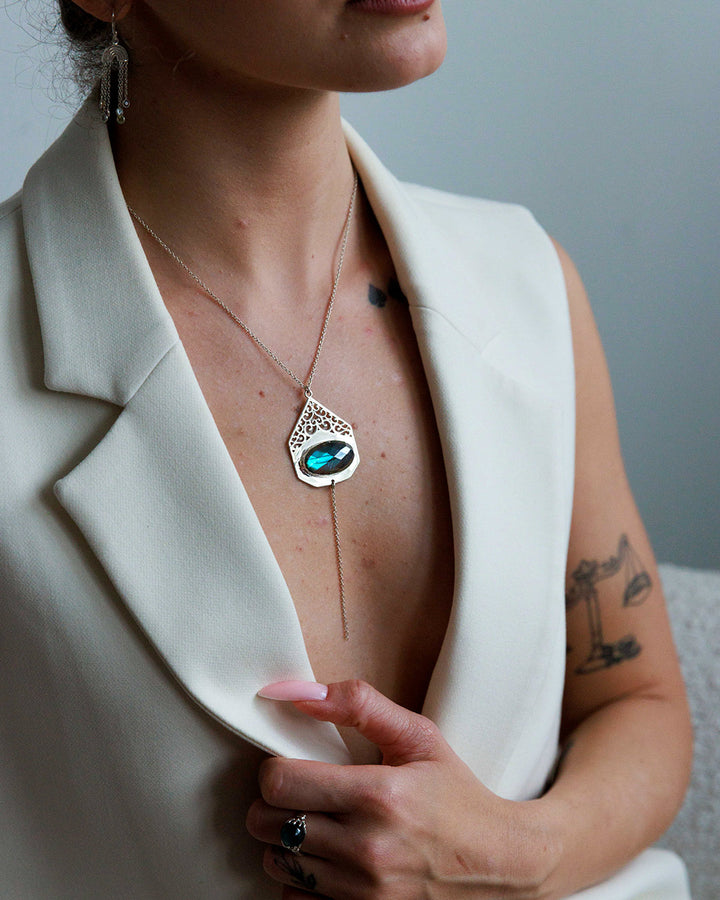 Tie Necklace with Labradorite