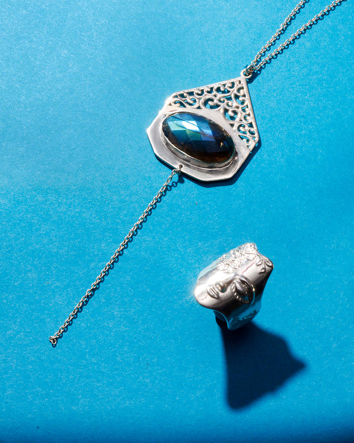 Tie Necklace with Labradorite