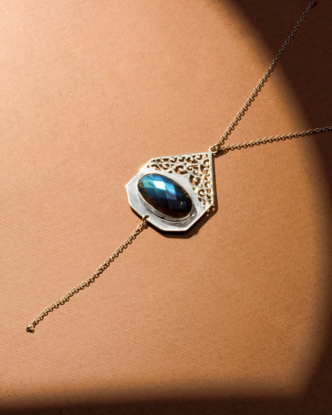 Tie Necklace with Labradorite