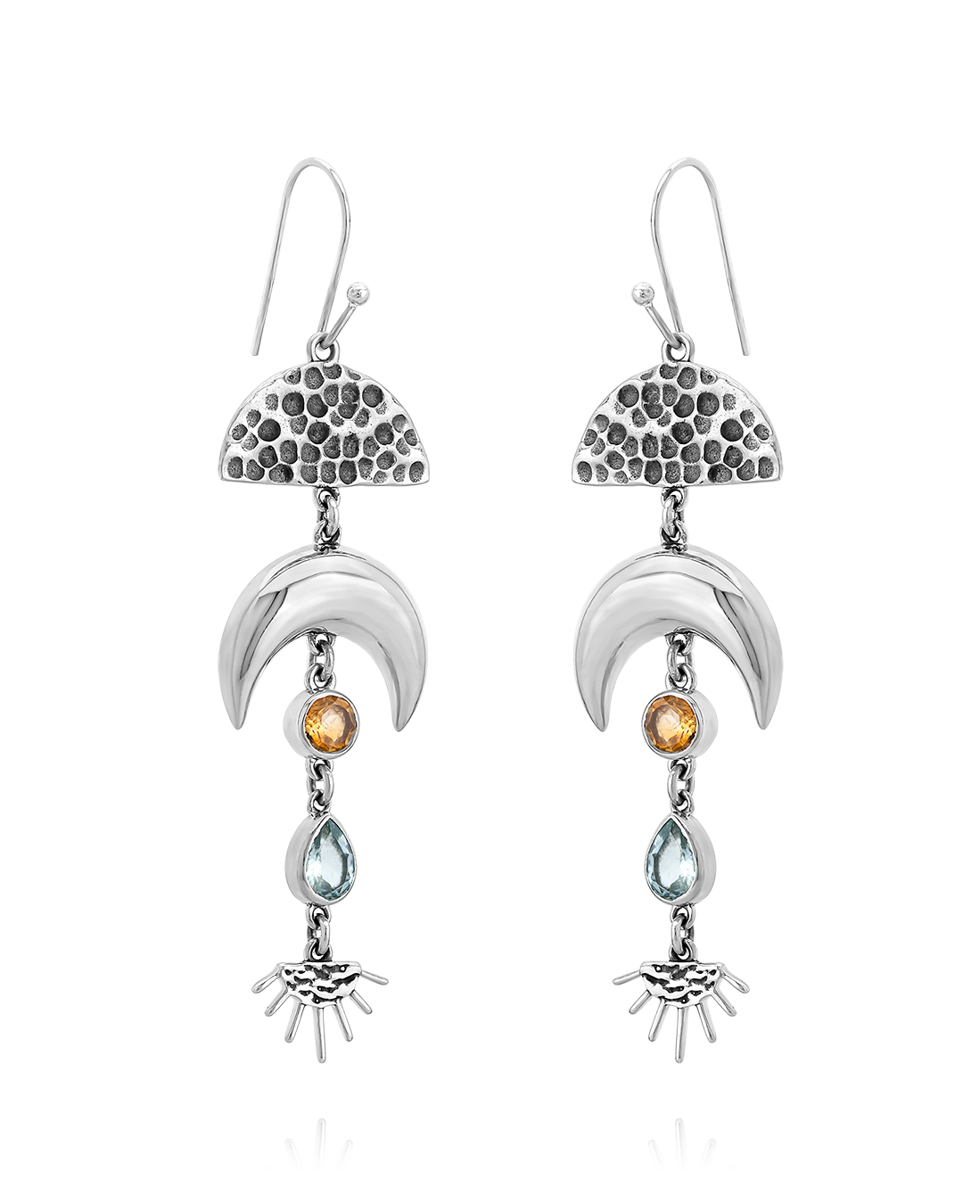 Moon and Sun Earrings with Topaz and Citrine