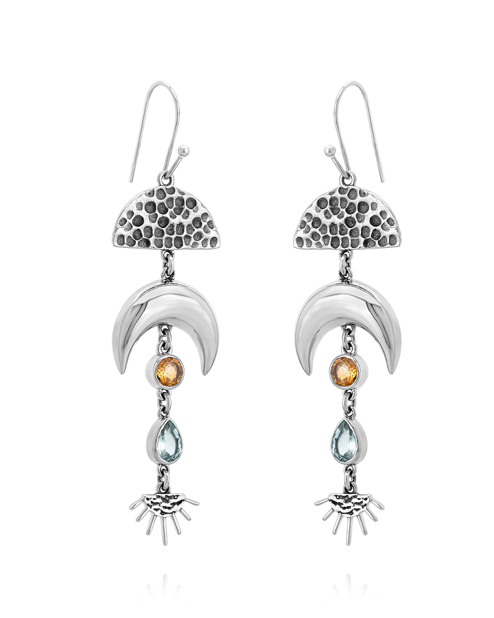 Moon and Sun Earrings with Topaz and Citrine