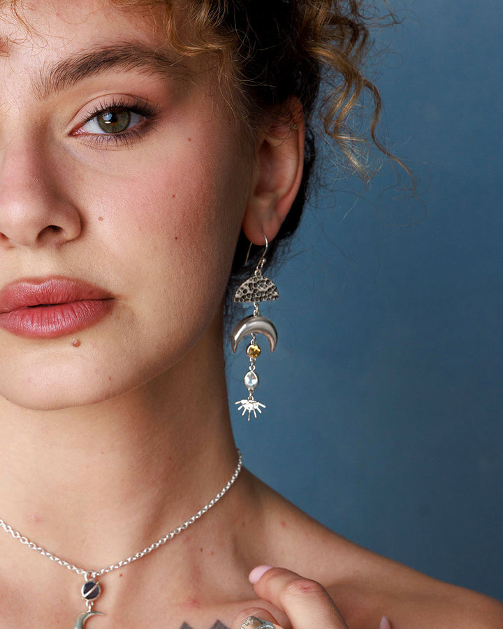 Moon and Sun Earrings with Topaz and Citrine