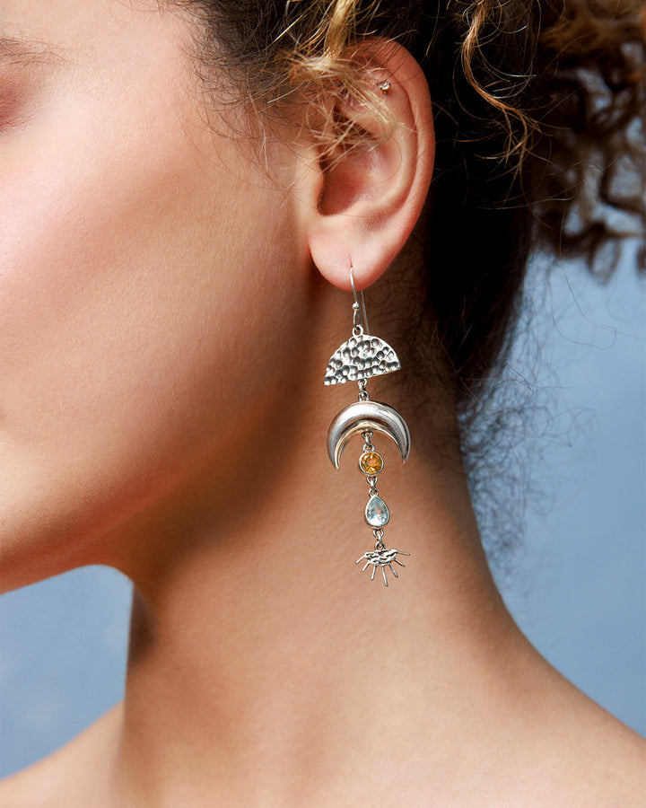 Moon and Sun Earrings with Topaz and Citrine