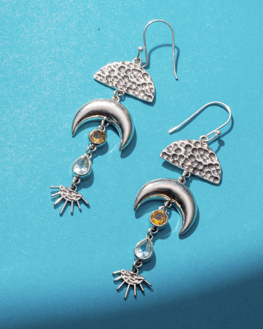 Moon and Sun Earrings with Topaz and Citrine