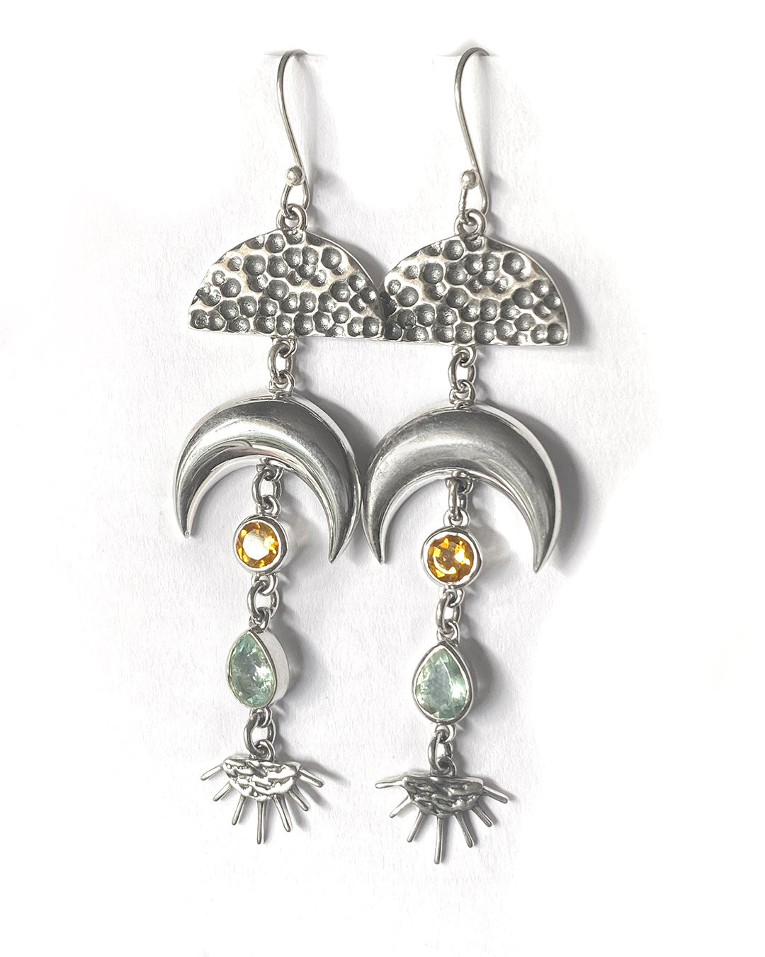 Moon and Sun Earrings with Topaz and Citrine