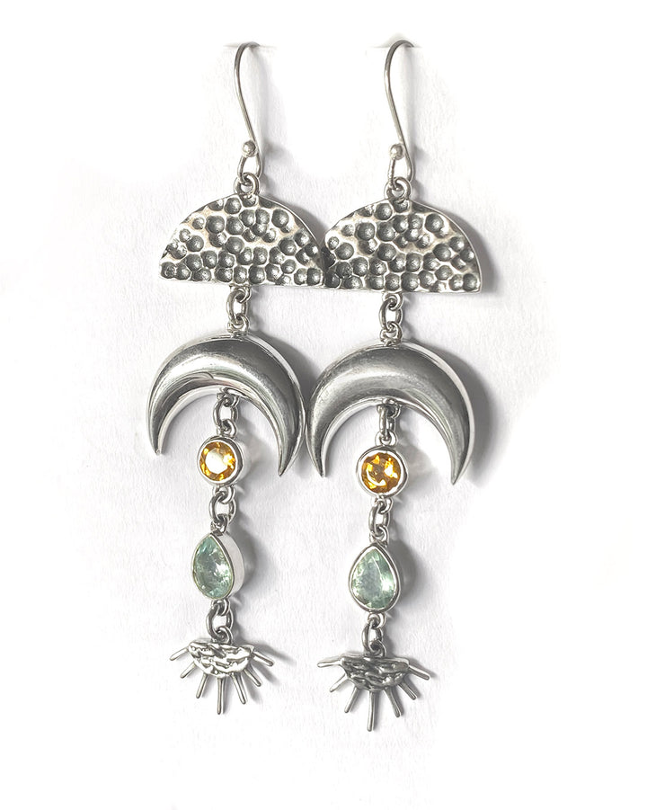 Moon and Sun Earrings with Topaz and Citrine