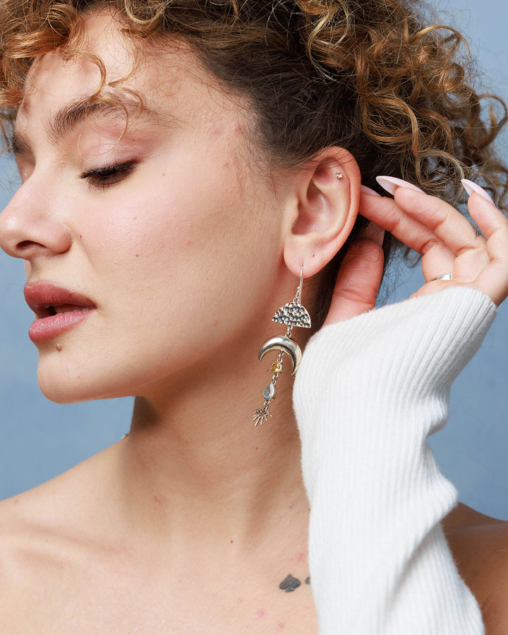 Moon and Sun Earrings with Topaz and Citrine