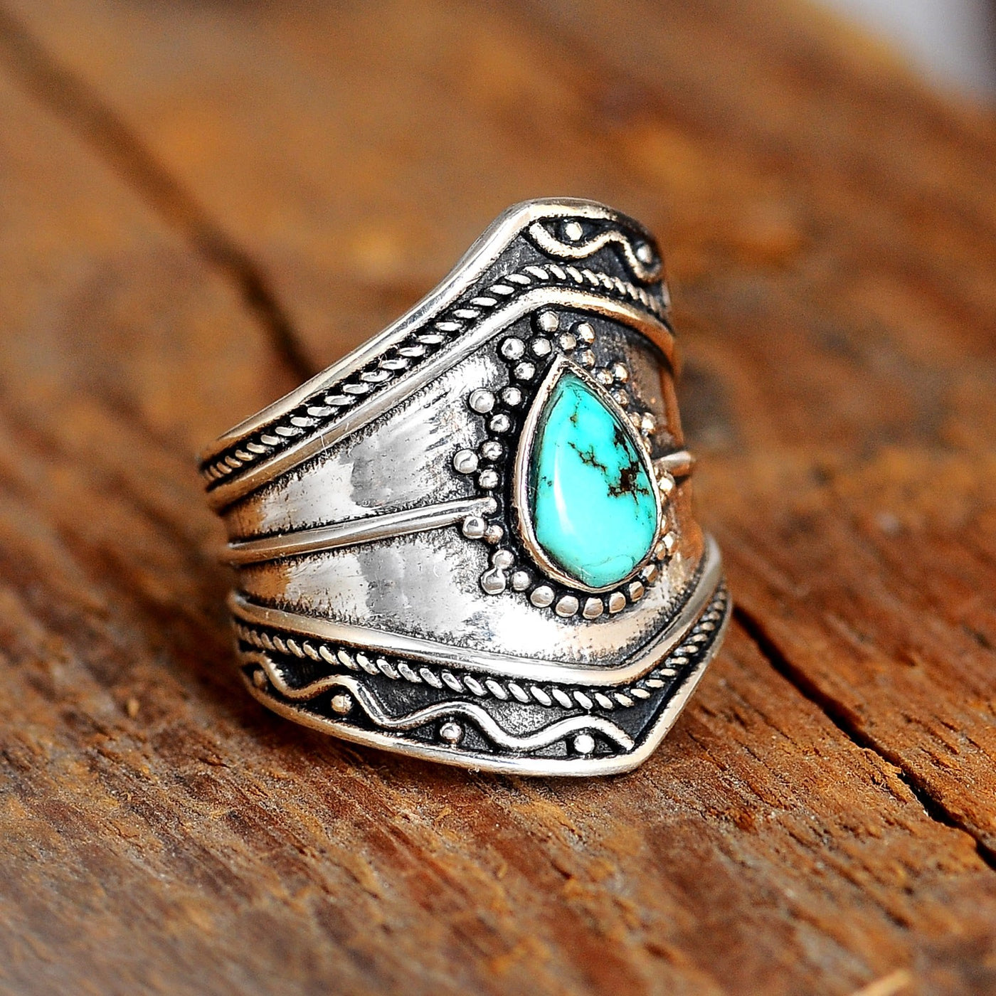 Sterling Silver Turquoise Boho Ring